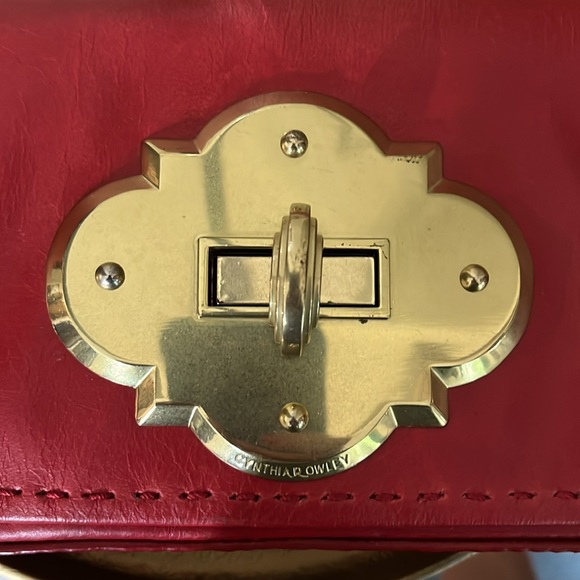 Cynthia Rowley Red Leather Gold Turn Lock Clutch - Picture 2 of 8